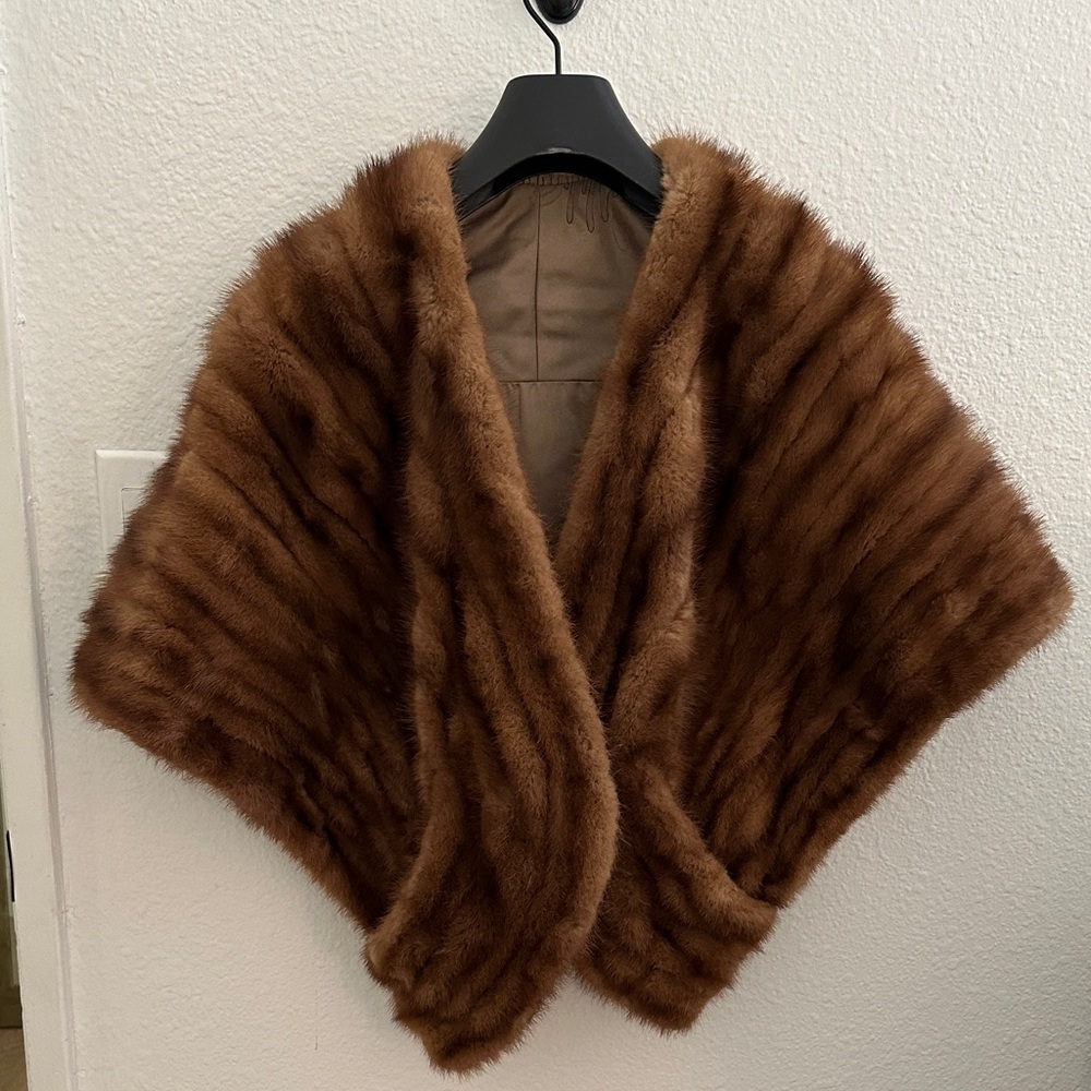 Elegant Brown Fur Shawl with pockets